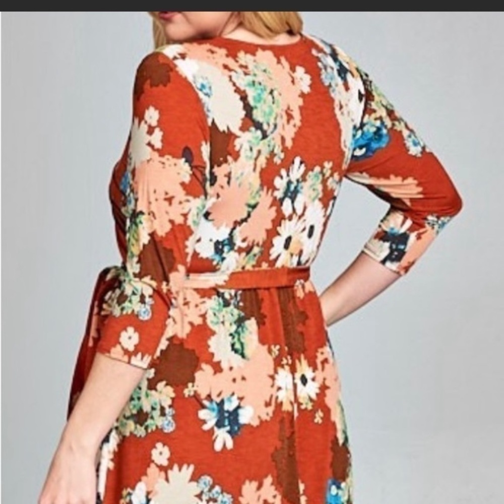 Plus size spring cottagecore Surplice Belted Maxi Dress - Picture 5 of 8